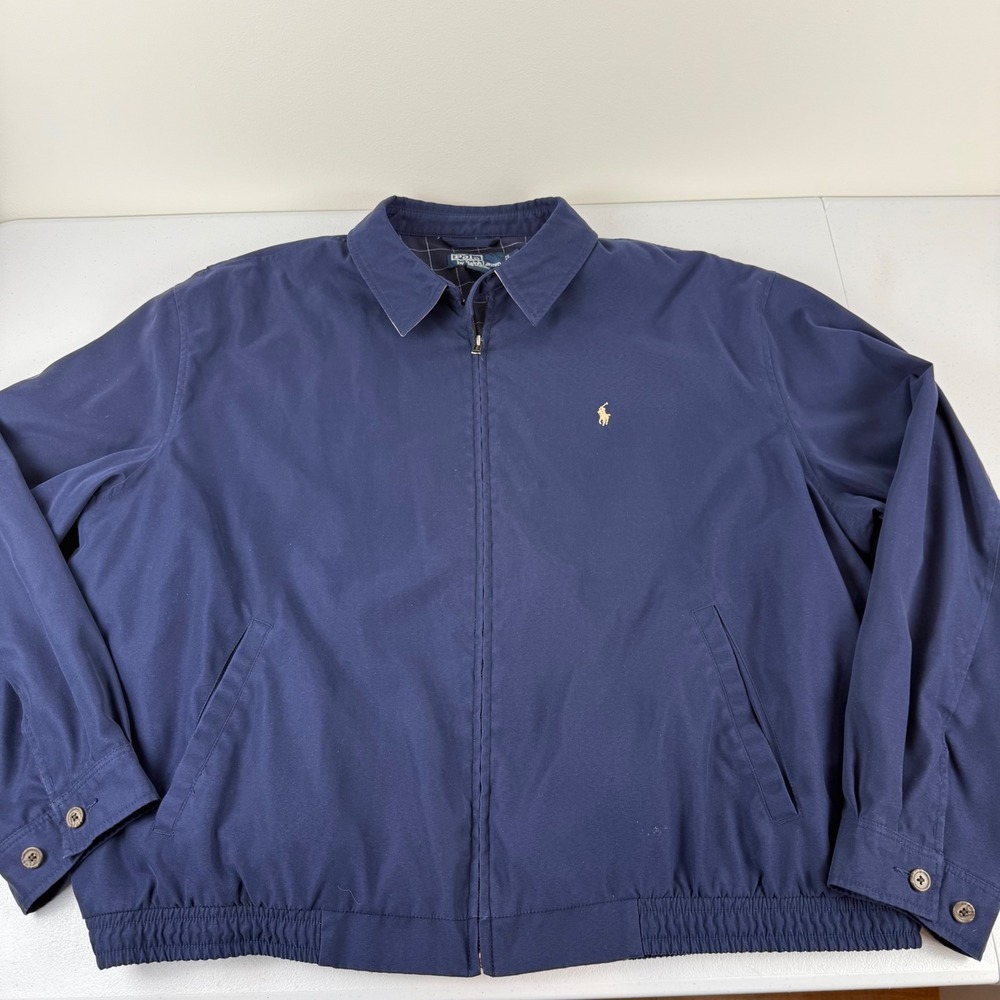 Polo Ralph Lauren Mens XXL Navy Blue Bi-Swing Windbreaker Jacket Gold‎ Pony Logo
